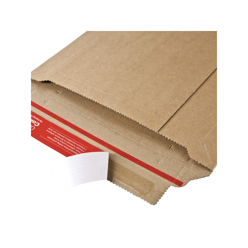 Envelope en carton ondulé, 250 x 350 mm, côté court ouvert, B4, rabat 80  mm, fermeture auto-adhésive, fenêtre à droite