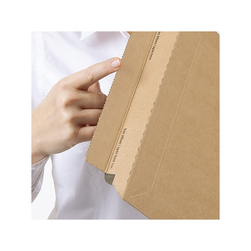 Pochette d'expédition carton ondulé blanc fermeture par patte de  vérouillage 250 x 360 mm